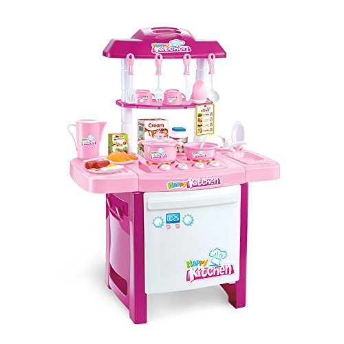 Soul 子供 ままごと キッチン 玩具 おままごと カトラリー キッチンセット 知育玩具 音楽 キッチン 誕生日プレゼント 35点セット (ピンク),手作り,おままごと,