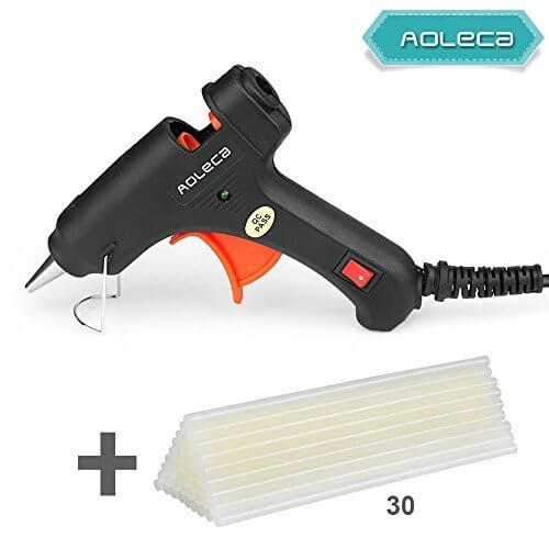 Aoleca グルーガンのプロ小型グルーガン 溶融グルースティック30本付 強力粘着 接着剤 スイッチ付き高温タイプDIYに 工作に プラスチック用グルーガン ブラック,手作り,スノードーム,