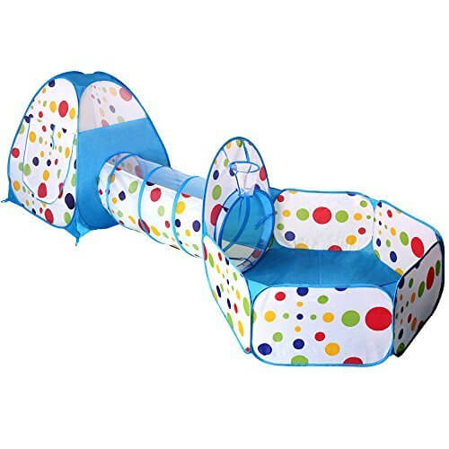 （イークスン） EocuSun 子供用テント セット 折り畳み式 トンネル バスケットネット 収納バッグ付き 改良版 秘密基地 お誕生日 出産祝いのプレゼント (水色),赤ちゃん,おもちゃ,