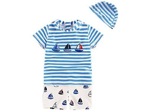 ZOO KIDS (ズーキッズ) 男の子 ラッシュガード 水着 ボーダー 帽子つき 3点セット 90 100 110 120 130 (120~130),ベビー,ラッシュガード,