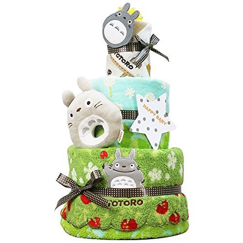 となりのトトロ おむつケーキ 出産祝い 名入れ刺繍 3段 オムツケーキ 男の子 女の子 スタジオジブリ (パンパーステープタイプSサイズ),ベビーシャワー,