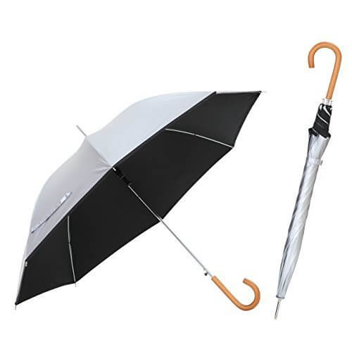日傘 親骨60cm 直径106cm <ひんやり傘> ジャンプ傘 晴雨兼用 UPF50+ UVカット率99%以上 遮光率99%以上 遮熱効果 長傘 ワンタッチ 【LIEBEN-0102】 (シルバー/ブラック),運動会,便利,持ち物