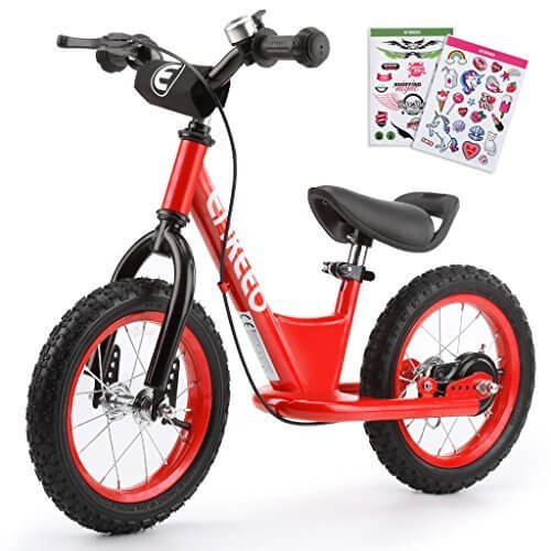 enkeeo ペダルなし自転車 幼児用ランニングバイク バランス感覚養成 ブレーキ付 ハンドルとサドル高さ調整可 軽量 コンパクト 全5色2サイズ ステッカー付き 1006【メーカー保証】(12インチ, レッド),ペダルなし,自転車,