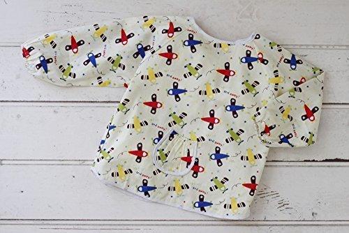 BABY tree こども 防水 加工 長袖 スモック エプロン 幼稚園 保育園 にも! (ひこうきホワイト Mサイズ),離乳食,エプロン,