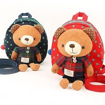 迷子紐付き ベビー リュック クマ ぬいぐるみ 子供 赤ちゃん ハーネス 一升餅リュック 迷子紐 (1.ピンク×チェック),ベビー,リュック,