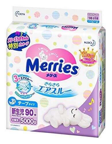 【Amazon.co.jp限定】メリーズ テープ 新生児用(お誕生~5kg) さらさらエアスルー 90枚,紙おむつ,比較,