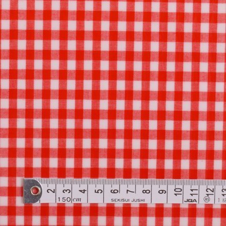 50cm(数量:5) から、10cm単位でカットいたします。商用利用OK チェック大・赤(綿ポリ) ラミネート(厚み0.2mm) 生地 ハンドメイド 手作り用生地 商用利用可能 表示価格は10cmあたりの価格です。 T0209S00,おしりふき,ポーチ,