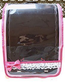 レース&ドットリボン ランドセルカバー 透明 (ホットピンク),ランドセルカバー,
