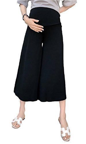 ミウォルナ マタニティ ガウチョ パンツ ワイド ズボン ストレッチ ウエストゴムで楽々 レディース ブラック 涼しい 夏 L,マタニティ,ワイドパンツ,