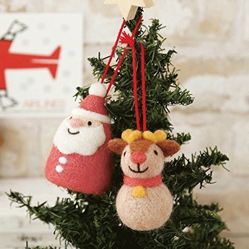 羊毛フェルトで作るころころサンタとトナカイのクリスマスオーナメント手作りキットスターターセット(針・マット)付き,手作り,マスコット,