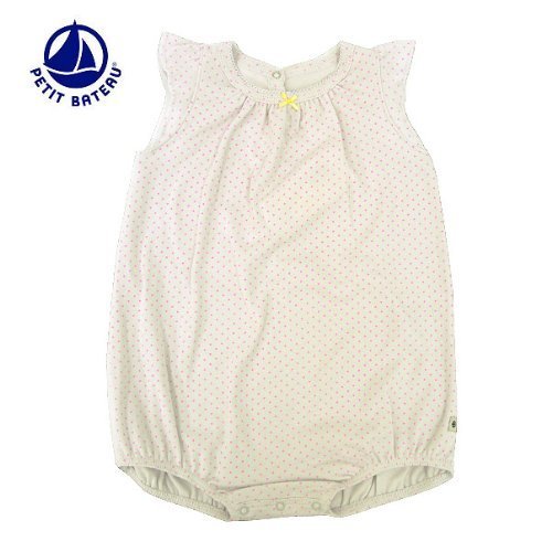 PETIT BATEAU【プチバトー】 BABY 半袖 前開きショートロンパース 35231 (24M, 57 : ペールグレー×ピンク),ベビー服,ブランド,おすすめ