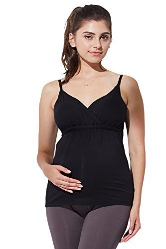 Sweet Mommy さらさら竹繊維 授乳キャミ 特注パッド入り カップ裏はオーガニックコットン100% ノンワイヤー キャミソール 授乳口付き トップス インナー 天然素材 春 夏 秋 冬 産前産後 授乳服 マタニティ M ブラック,授乳,キャミソール,おすすめ