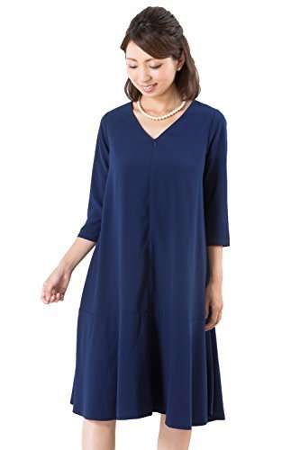 Sweet Mommy マタニティ 授乳服 ワンピース Vネック 裾フレア 授乳口 大きいサイズ 小さいサイズ 裏地付き ママワンピ ドレス 長袖 7分袖 シンプル Aライン お呼ばれ ベビーシャワー 二次会 パーティー 春 夏 秋 産前産後/ネイビー/L,マタニティ,パーティードレス,