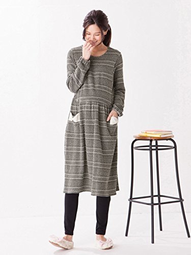 ANGELIEBE エンジェリーベ マタニティ 授乳口付き 産前産後 パンツ 付き ジャガード ニット リボン ポケット パジャマ 授乳服 長袖 M~L チャ—コール杢グレー 22569302,マタニティパジャマ,パジャマ,
