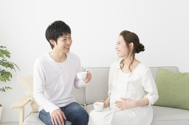 仲良く話す妊婦さんと夫,妊娠,17,週