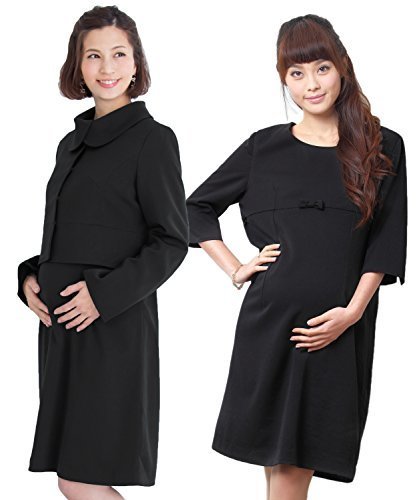 Sweet Mommy まる襟ジャケット&授乳ワンピース 2点セット フォーマル セレモニースーツ 上品マット素材 裏地付き 【マリア】 お受験 入卒園 冠婚葬祭 お宮参り 産前産後 授乳服 マタニティ M ブラック,お宮参り,
