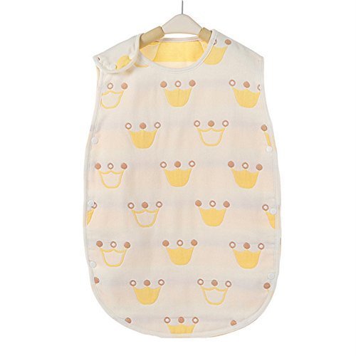 Petit Bella 6重ガーゼスリーパー パジャマ 寝袋 ベビー 赤ちゃん 子供 100%綿 オーガニックコットン ボタン開閉式 プレゼント 出産祝い(クラウン柄 イエロー S),ベビー,スリーパー,