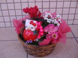 ハローキティのフラワーバスケット,出産祝い,花,