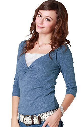 ほんのり起毛の7分袖 ツイストデザイン授乳トップス【アン】 授乳レイヤー2枚付き 授乳服/S/ブルー,授乳口付きトップス,選び方,おすすめ