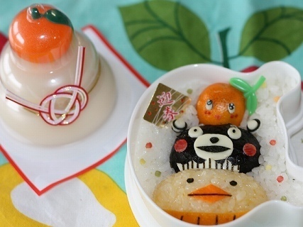 迎春☆バリィさん&くまモン&ふなっしーの鏡餅弁当,お正月,キャラ弁,鏡餅