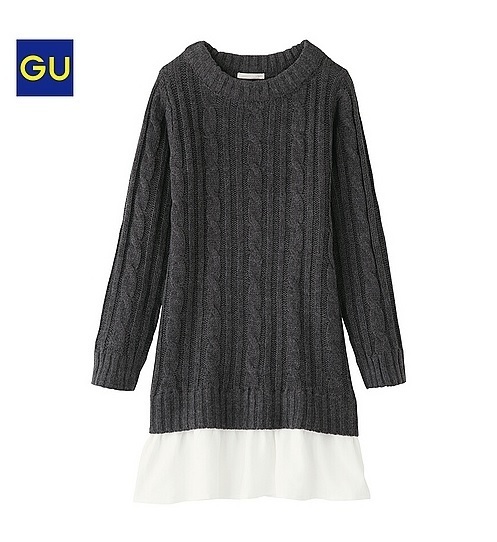 GIRLSケーブルニットワンピース,GU,秋冬,コーデ