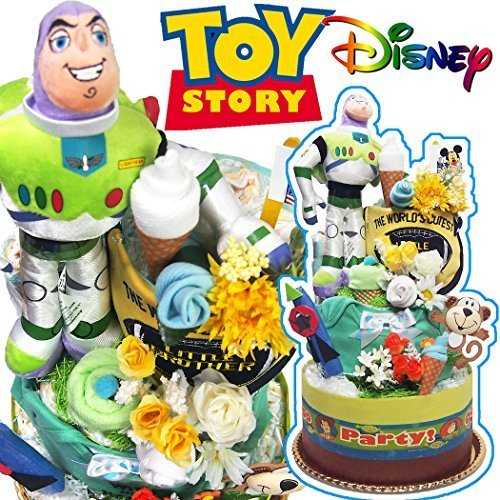 おむつケーキ ディズニー トイストーリー バズ toys tory 貰ってビックリ3段 出産プレゼント オムツケーキ Mサイズ,出産祝い,男の子,