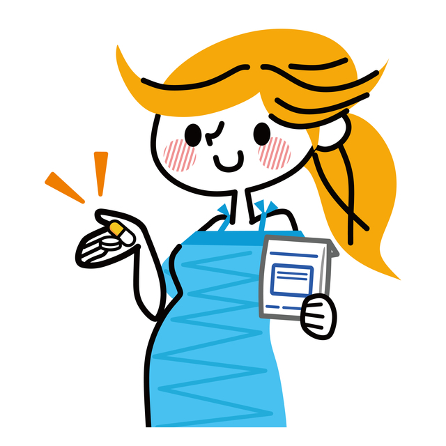 薬を持つ妊婦のイラスト,妊娠中,薬,
