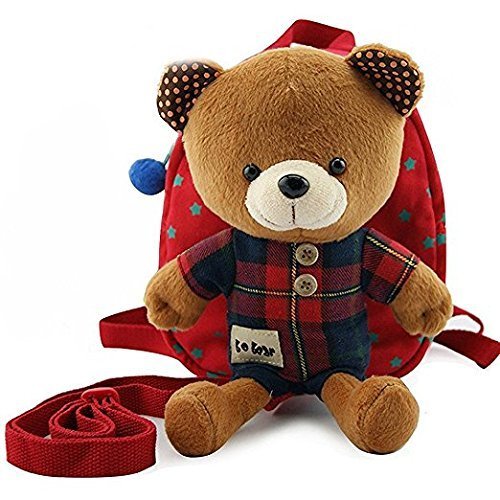Bobear 迷子防止ひも リード付き ベビー リュック クマ ぬいぐるみ ( 1-6歳子供リュックサック ベビーギフトや贈り物) (レッド),ベビーリュック,