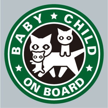 BABY / CHILD ネコ親子緑色 ステッカー,ベビーインカー,