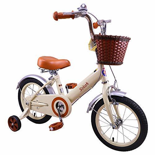 STITCH 子供自転車 女の子 3、4、5、6歳 16インチ 補助輪付き 幼児用自転車 クリスマス お誕生日プレゼント レトロ可愛い イギリス風 プリンセス ガールズ 森のお姫様 ベル かご付き クリーム,クリスマスプレゼント,子ども,