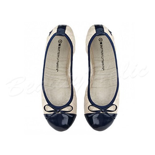 バタフライツイスト / Butterfly Twist 携帯パンプス OLIVIA BT1005 (サイス゛:36、カラー:Cream/Navy),小学校,入学準備,