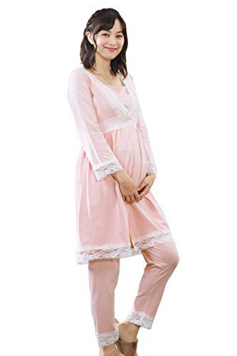 Sweet Mommy マタニティパジャマ 上下セット 前開き レース 授乳レイヤー付き M ピンク,マタニティパジャマ,パジャマ,