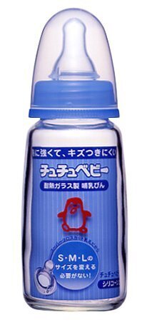 チュチュベビー 耐熱ガラス製哺乳びん 150ml シリコーンゴム製乳首付,哺乳瓶,