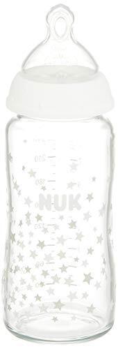 NUK ヌーク ほ乳びん プレミアムチョイス ガラス製 新生児から イヤがらずに飲める おっぱいに近いほ乳びん (柔軟に形を変えるニップル) (ドイツ製) スターズ白 240ml 0か月~ 耐熱ガラス製 FDNK01102159,哺乳瓶,