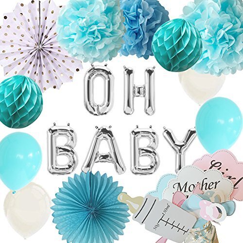 Hanamei ベビーシャワー装飾 飾りつけ デコレーション セット フォトプロップス OH BABY(ブルー),マタニティフォト,衣装,