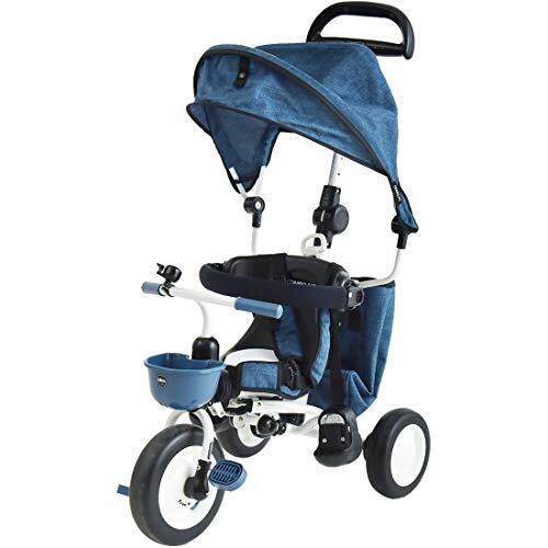 タンスのゲン コンポフィット2 折りたたみ 三輪車 バッグ付 かじとり サンシェード シートベルト 安全ガード 後輪ロック 足置き 押し手ハンドル コンパクト 空気入れ不要 デニムブルー 51400007 11 【 61021 】,三輪車,1歳,