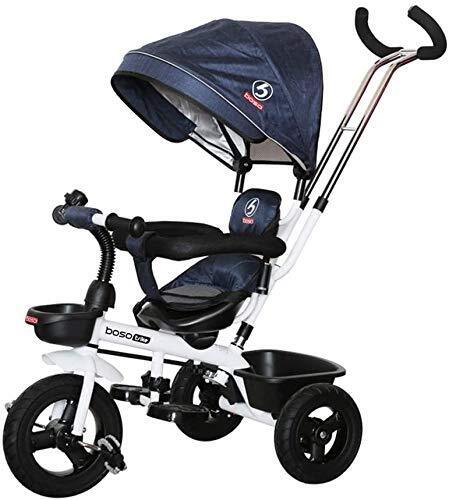 boso 子供三輪車 回転式 一台四役 幼児用トライク9ヶ月から6歳まで使える ノーパンクタイヤ 手押し棒付き サンシェード お出かけ 乗用玩具 プレゼントに最適 (ブルー),三輪車,1歳,