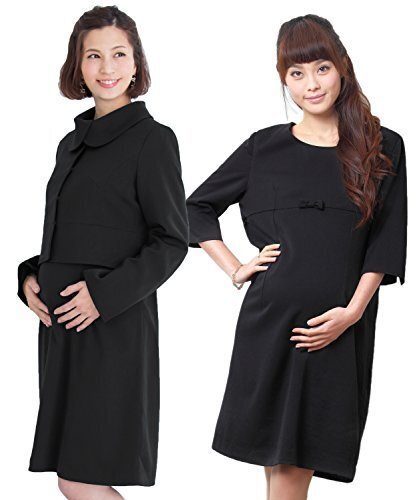 Sweet Mommy まる襟ジャケット&授乳ワンピース 2点セット フォーマル セレモニースーツ 上品マット素材 裏地付き 【マリア】 お受験 入卒園 冠婚葬祭 お宮参り 産前産後 授乳服 マタニティ M ブラック,お宮参り,