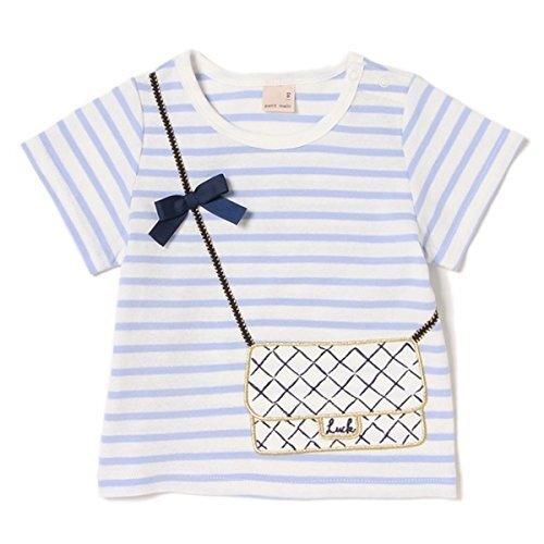 プティマイン(petit main) バッグトロンプルイユボーダーTシャツ【Mブルー/80(001)】,リンクコーデ,