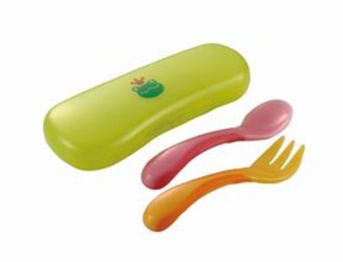 リッチェル Richell おでかけランチくん にぎにぎスプーン・フォーク(ケース付) ピンク&イエロー はじめて持たせるのに最適,ベビー,フォーク,