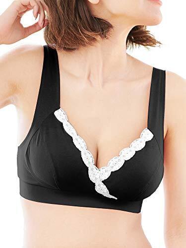 Sweet Mommy 日本製 授乳ブラジャー パッド裏はオーガニックコットン100% 授乳ブラ ソフトパッド取り外し可能 チクチクしないストレッチレース ブラック M,出産,入院準備,リスト