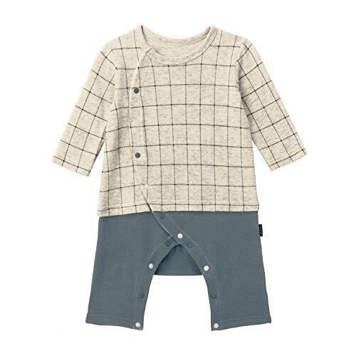 [ベルメゾン] ロンパース 前開き 男の子 女の子 長袖 カエルロンパース レイヤード風 ベビー用ロンパース・カバーオール オートミール系チェック柄 80,ベビー服,ブランド,