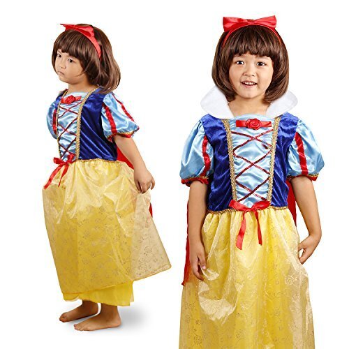 【かわいいティアラ&カチューシャ付き!】演出やパーティーに! 白雪姫 風 プリンセスドレス 子供用 コスプレ 衣装 全4サイズ a317 (130cm),ハロウィン,衣装,子供