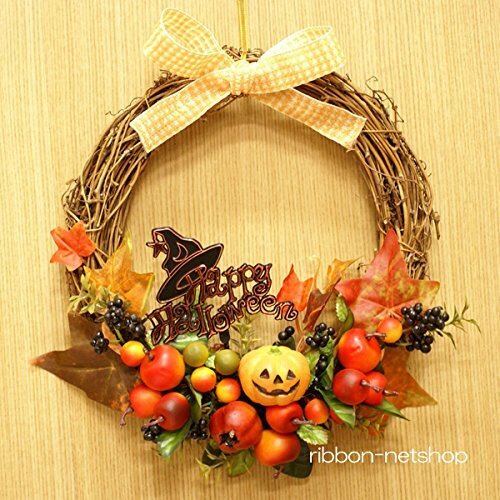ハロウィン・シルクフラワー(造花)フルーツリース(ブラックパンプキン) FL-SF-28,ハロウィン,リース,