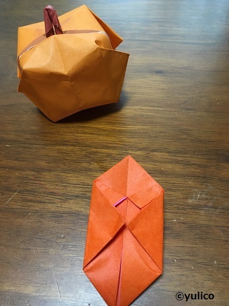 立体かぼちゃ作り方3,ハロウィン,折り紙,