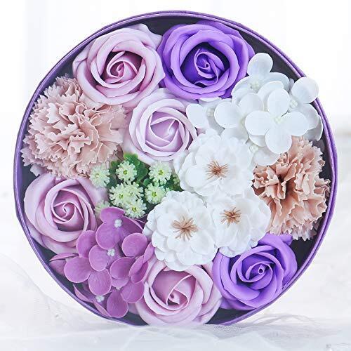 ソープフラワー ラウンドボックス 枯れない花 母の日 ギフト 花 誕生日 プレゼント 女性 彼女 バラ 造花 母 結婚記念日 結婚祝い バレンタイン ホワイトデー 薔薇 ローズ 敬老の日 お祝い 贈り物 記念日 お見舞い 入学 卒業 転居 転職 退職 インテリア 石鹼花 人気 シャボンフラワー カーネーション (パープル),妊娠中,プレゼント,
