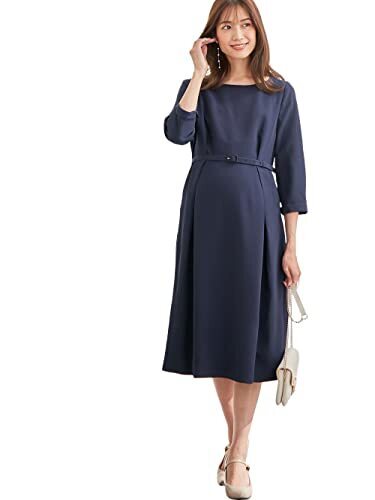 ANGELIEBE エンジェリーベ マタニティ 授乳口付 タックベルテッド ワンピース 産前産後 授乳服 フォーマル お宮参り M～L ネイビー 22949302,戌の日,服装,