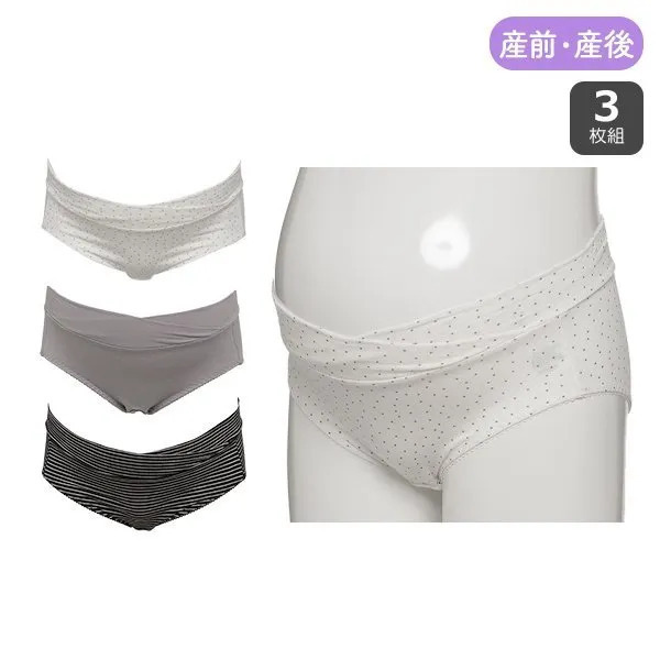 3枚組ローライズマタニティショーツ(無地・ドット・ボーダー),妊婦用品,西松屋,