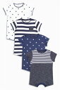 NEXT ネクスト ネイビー / ホワイト ストライプ＆星柄 ショート丈 ロンパース 4 枚パック ボディスーツ 半袖 子供服 ベビー服 男の子 新生児 0-18ヶ月 ベビーウェア [衣類],ベビー服,海外ブランド,