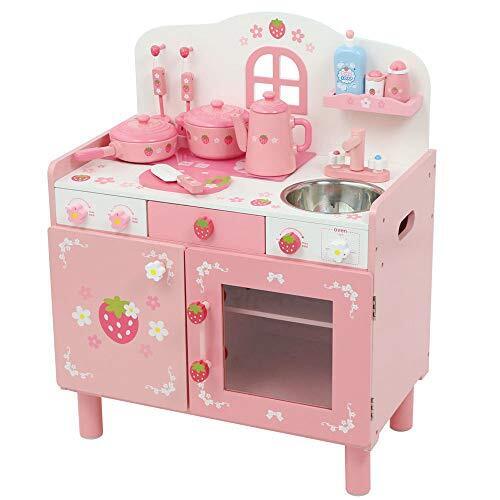 マザーガーデン ままごと 木製 キッチン 野苺 キューティーデラックス キッチンUP 飯事 〔調理器具付き 一部組立〕998-21001,ままごと,おもちゃ,